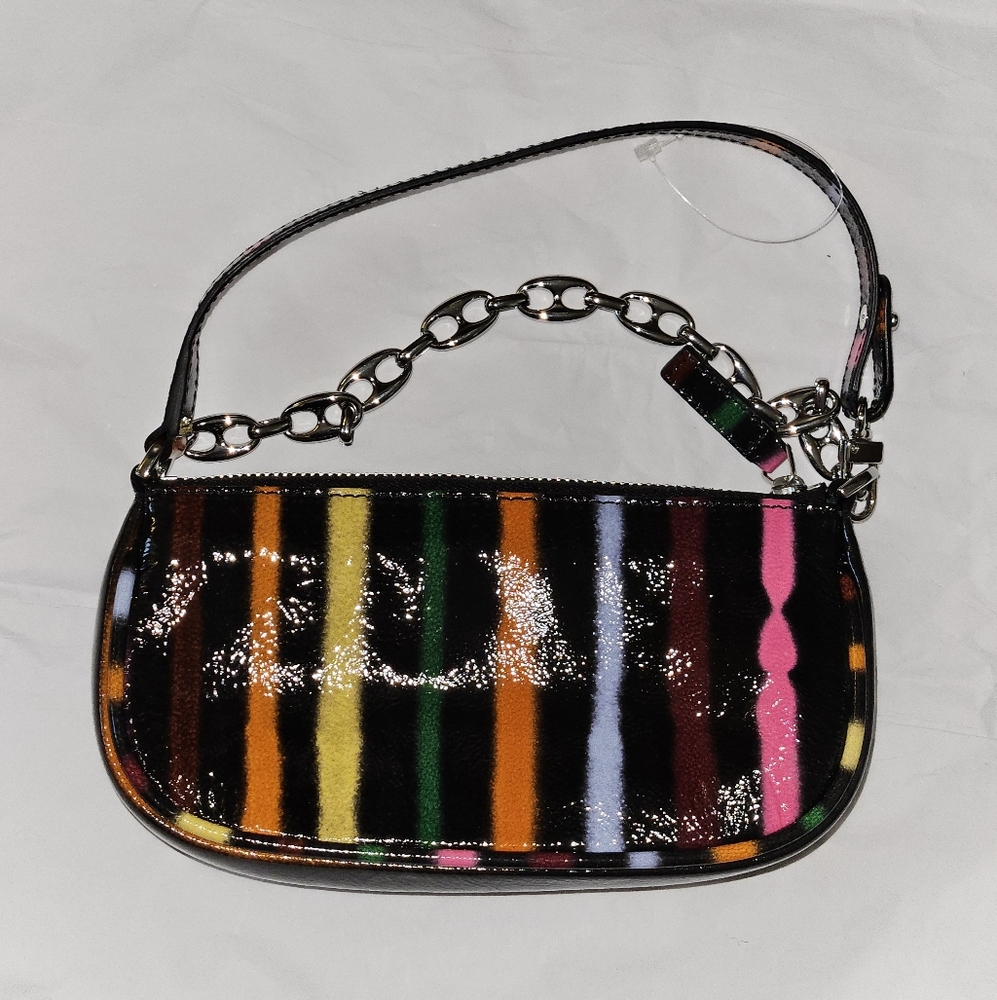 BY FAR Mini Racheo Spray Paint Multicolor Stripe Patent Leather